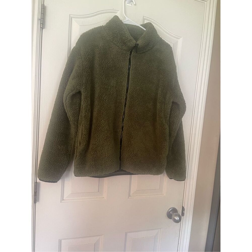 PINK Victoria's Secret Womens Green Teddy Bear Sherpa Fleece Jacket Size Medium